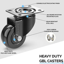 Load image into Gallery viewer, Castor Wheels 50mm 200KG Wheels for Moving Furniture (4 Without Brakes) - GBL Castors
