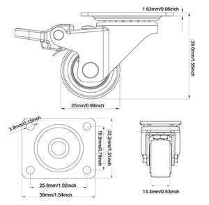 Small  Furniture Wheels - Castor Wheels 25mm - 40Kg Load - GBL Castors