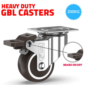 GBL - Castor Wheels 50mm + Screws 200KG | Trolley Wheels for Furniture - GBL Castors