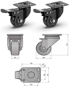 GBL - Castor Wheels 50mm + Screws 200KG | 4 Heavy Duty Wheels for Furniture (4 With Brakes) - GBL Castors